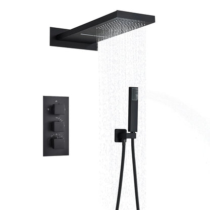 SHBSHAIMY Thermostatic Shower Faucets Bathroom Black Waterfall Shower Set Chrome Wall Mounted Three Ways Hot And Cold Mixer Tap