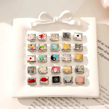 Fashion Drip Glaze Blue Eyes Colorful Butterfly Italian Charm Links Fit 9mm Stainless Steel Bracelet Jewelry DIY Making Beads