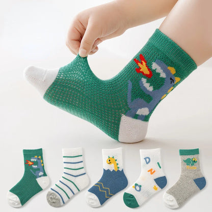 5 Pairs 1 To 12 Years Children's Socks 2026 Spring Summer Baby Boys Girls Cotton Mesh Breathable Thin Soft Cute Socks Kids Socks