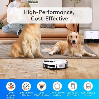 ILIFE A12 Pro Robot Vacuum and Mop Combo, Self Emptying Station for 60 Days, LiDAR Navigation, Home Mapping, No-Go Zones, 2.4G WiFi/App/Alexa/Remote Control, for Hard Floors