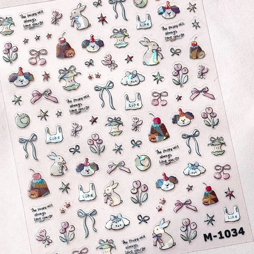 Colorful 5D Happy Birthday Nail Art Sticker Cake Candle Numbers Musical Note Cute Bear Stars Cherry Self Adhesive Manicure Decal