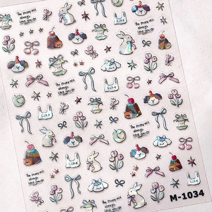 Colorful 5D Happy Birthday Nail Art Sticker Cake Candle Numbers Musical Note Cute Bear Stars Cherry Self Adhesive Manicure Decal