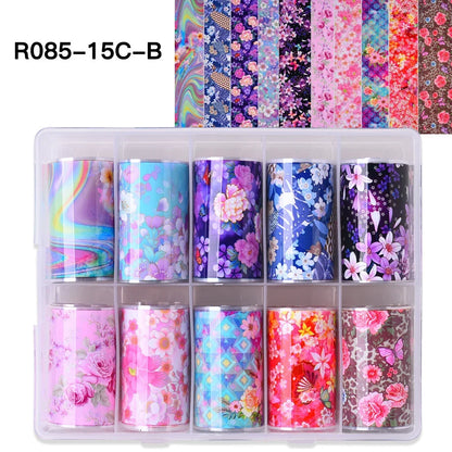 10 Patterns New Metal Nail Foils for Transfer Paper Stickers Floral Chameleon Nails Wraps DIY Water Marble Nail Art Decorations