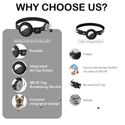 for AirTag GPS Cat Collar with QR Tag, Reflective Apple Tag Pet Collar with Air Tag Holder & Cat Tag, AIRTAG Case Kitten Collar