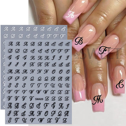 4pcs English Letter Nail Stickers Gothic Style Y2K Cool Design Roman Letter Alphabet Adhesive Nail Decal DIY Manicure Decoration