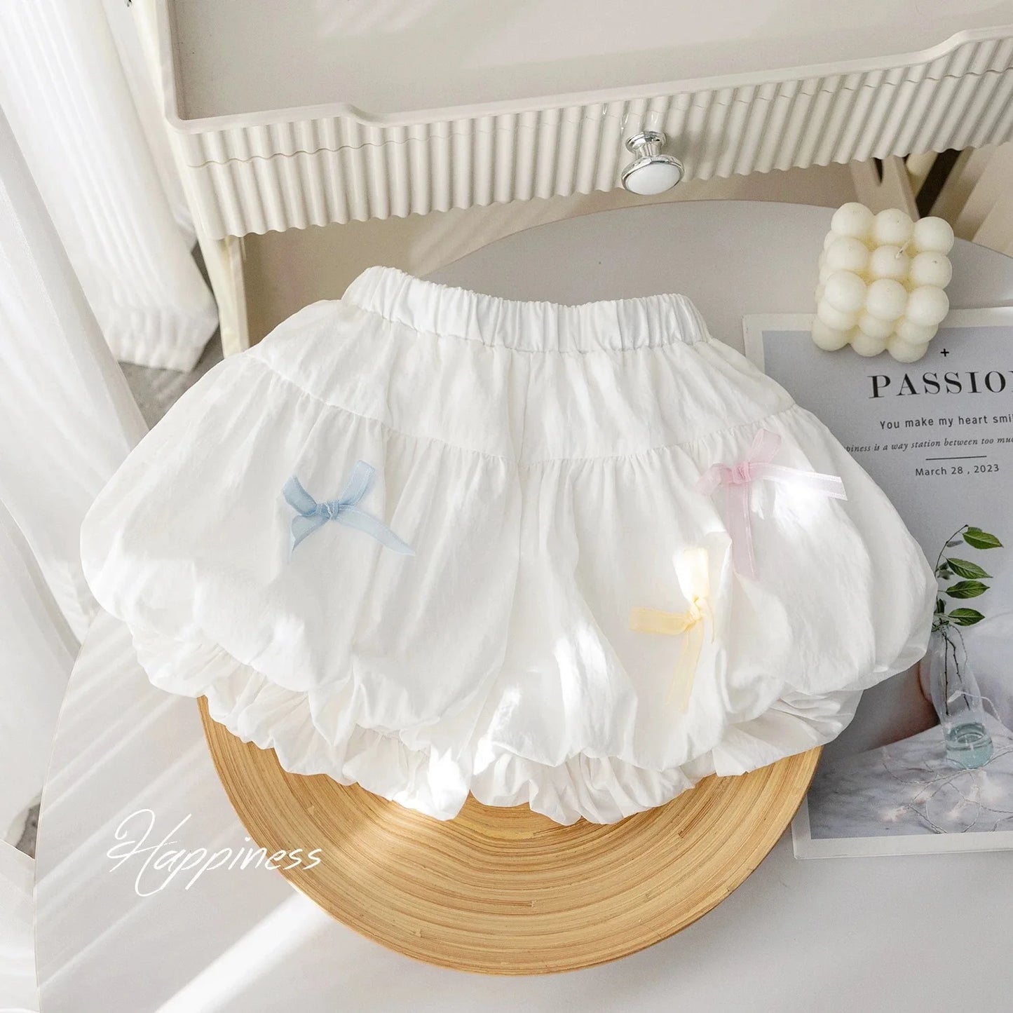 Little girl summer shorts Korean version small fresh solid color bow flower bud pants for women's treasure sweet versatile pants