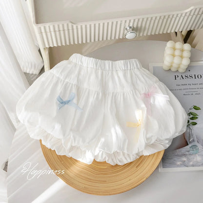 Little girl summer shorts Korean version small fresh solid color bow flower bud pants for women's treasure sweet versatile pants