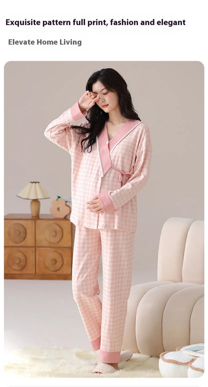 Postpartum Clothing with Chest Cushion Autumn Postpartum Women Pajamas Maternity Ladies Breastfeeding Clothes Pregnancy Homewear