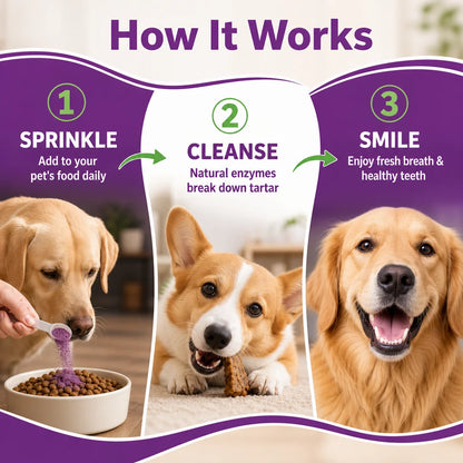 200g Pet Dental Powder Stain Remover Gentle Teeth Whitening, Breath Freshener for Dogs Cats, Tartar Prevention Oral Care Daily
