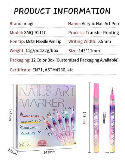 Nail Art Markers Customised Specialised Needle Tube Nail Art Pens Hand-Drawn Outline Pen Acrylic Paint Pen Set Acrylic Paintbrus