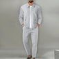 Autumn Winter Men's Casual Blazer Set New Fashion Waffle Baseball Suit Round Neck Pocket Zipper Long Sleeve Trousers Two-Piece S