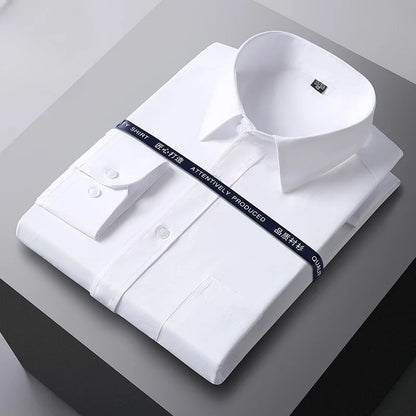 Men Formal Shirt Long Sleeve Office Solid Color Fashion Business Pocket Social Office Blue White Shirts Men's Clothing S-5XL