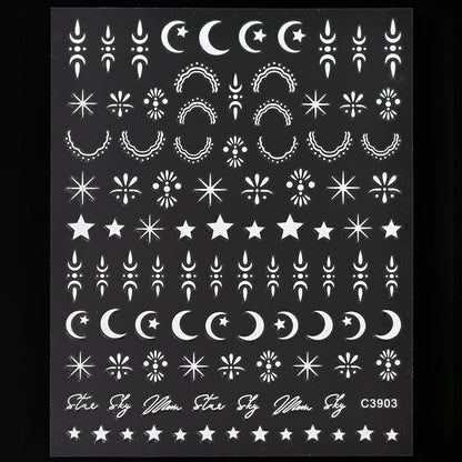 Black White Star 3D Nail Art Sticker Y2K Pentagram Self-Adhesive Decals Laser Shiny Glitters Starlight Manicure Ornaments Slider