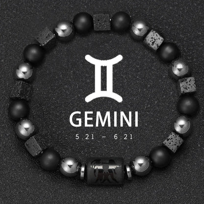 12 Constellation Zodiac Bracele Signs Beads Couples Bracelet Square Volcanic Stone Elastic Charm Bracelet for Women Men Gift
