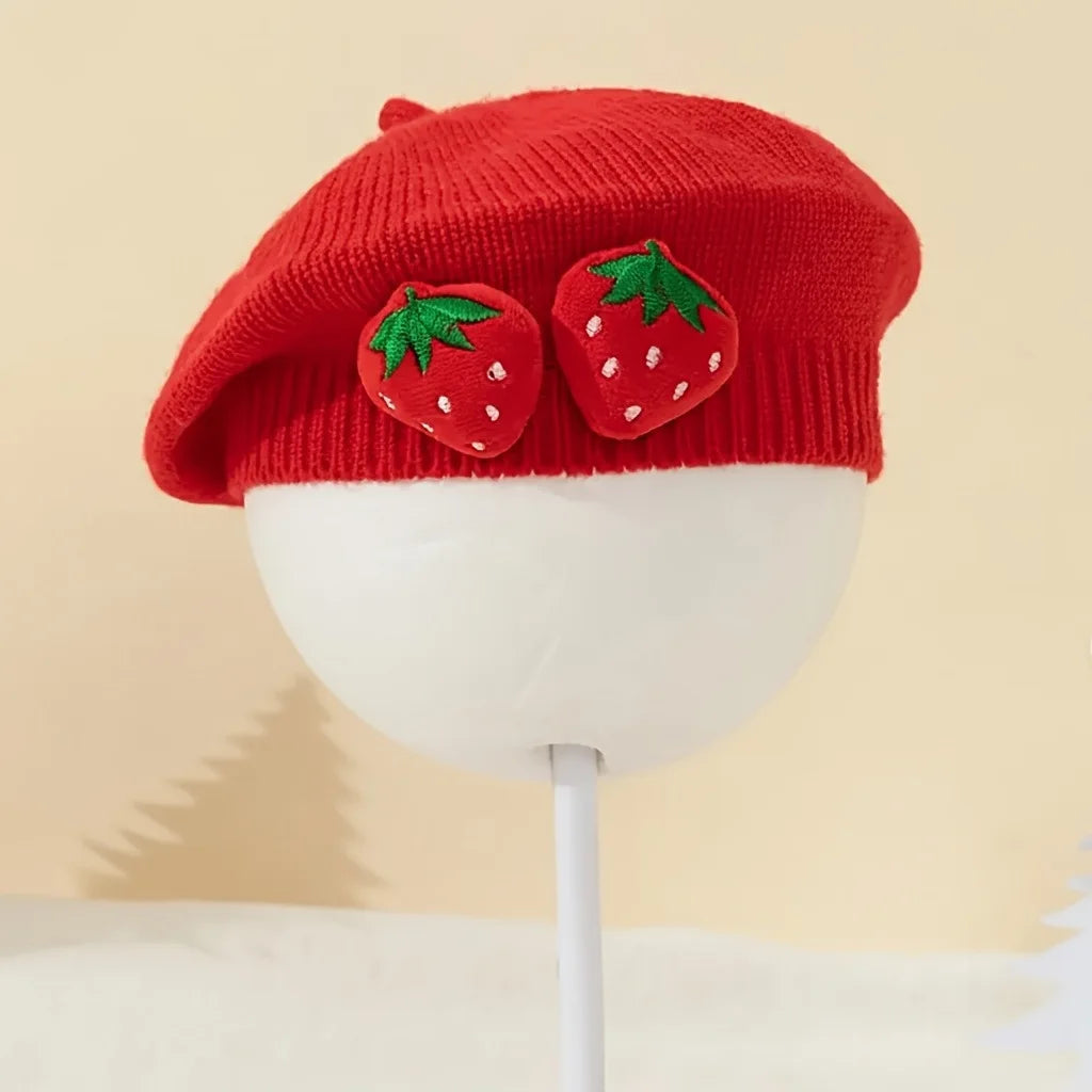 New Spring Baby Beret 0-12M Sweet Strawberry Infant Girls Knit Hat Cute Warm Toddler Stylish Hat