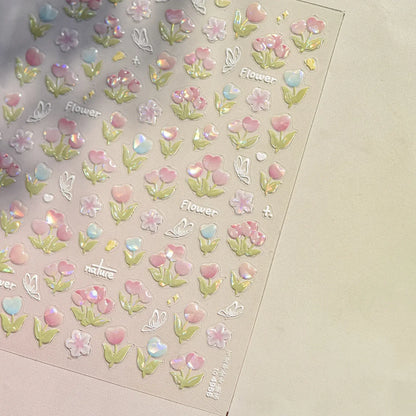 White Flower Petal Cherry Blossom Peach Blossom Falling Petal Floral Gradient 5D Self Adhesive Nail Art Sticker Manicure Decals