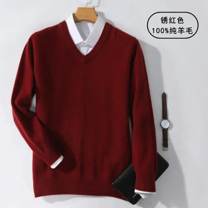 Super 100% Cashmere Sweater 2021 Men Pullover Autumn Winter Warm Classic V-neck Sweaters Male Jumper Jersey Hombre Pull Homme