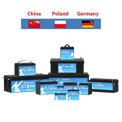 12V/24V LiFePO4 Battery with BMS - 30/50/100/120/135/300Ah for Golf Cart, Solar, RV, EV - Long Lifespan