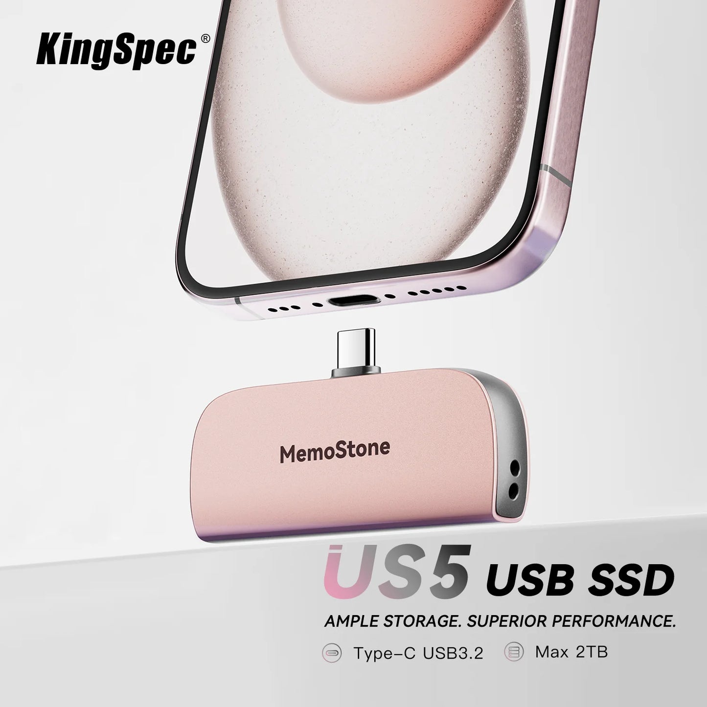 KingSpec MemoStone 512G 1TB 2TB Portable SSD USB-C 20Gb/s External USB Flash Hard Drive 2000MB/s Hard Disk for Smartphone Tablet
