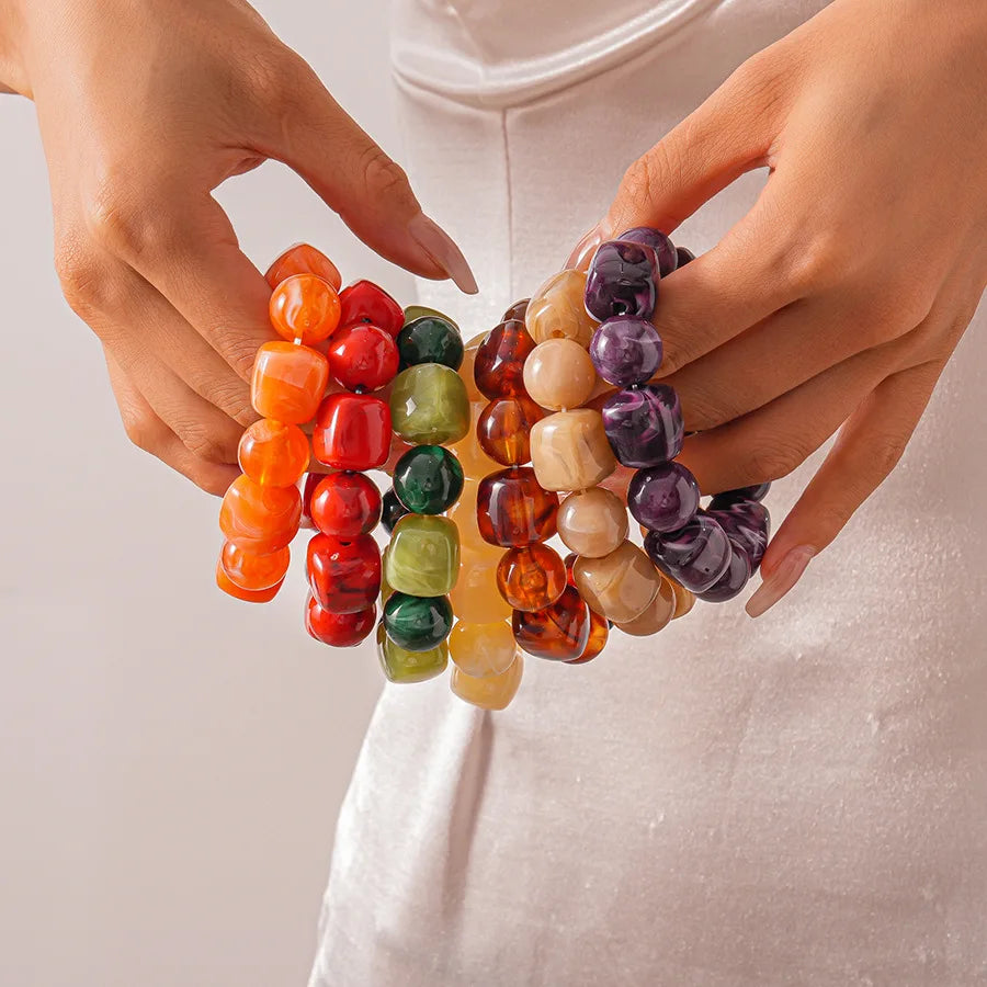 Acrylic Irregular Square Round Beaded Bracelet Bangle for Women Imitation Stone Chain Bracelet Hand Accessories Couple Gifts K