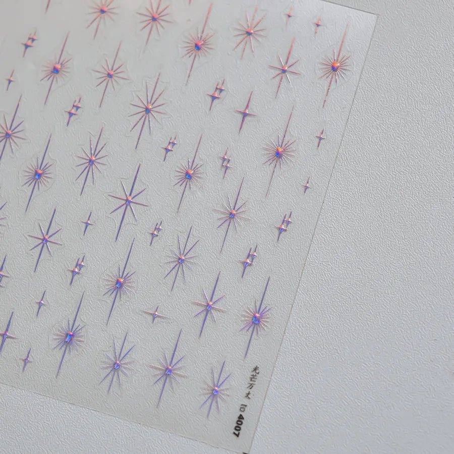 1pcs Sparkle 5D Embossed Star Nail Sticker Metallic Silver Starlight Nail Decals 8*10cm Adhesive Manicure Slider Supplies #Y2K