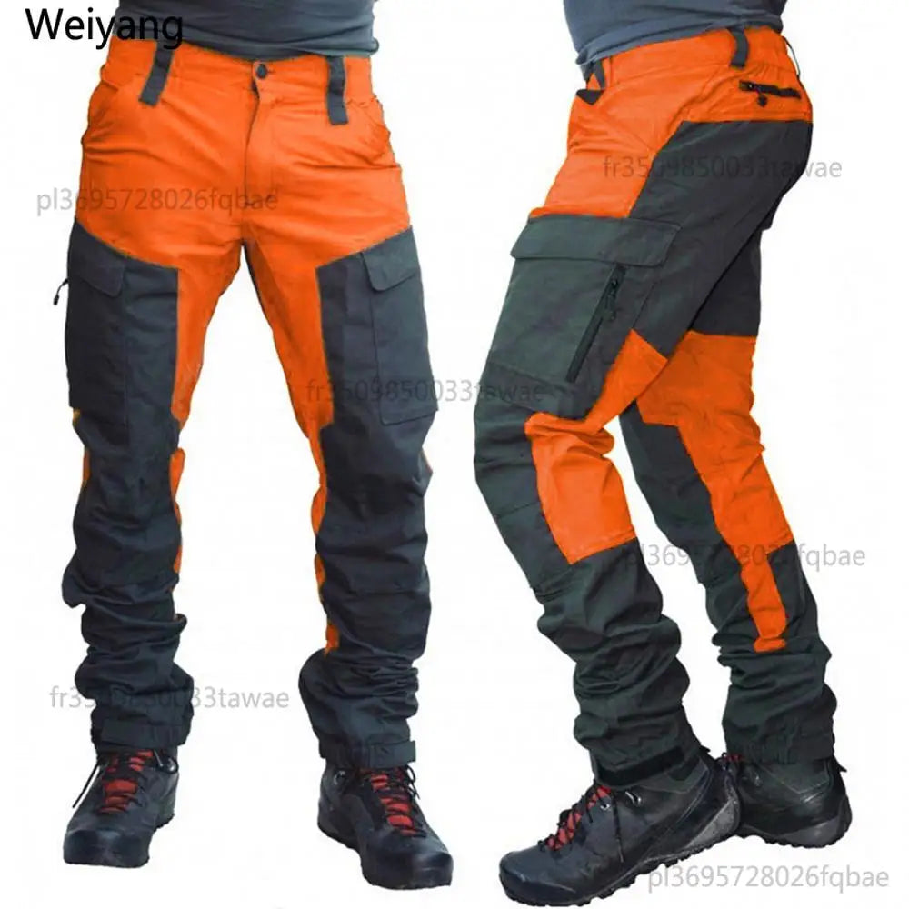 Nylon Men Cargo Pants Color Block Multi Pockets Sports Pants Work Trousers Outdoor Hiking Trekking Army Joggers Pants