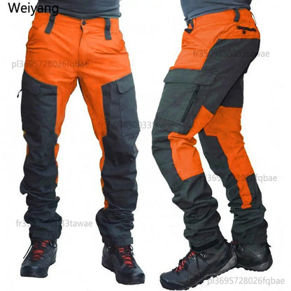 Nylon Men Cargo Pants Color Block Multi Pockets Sports Pants Work Trousers Outdoor Hiking Trekking Army Joggers Pants