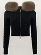 Fashion Natural Fox Fur Collar with Knitted Sweater Women Casual Sweater 2025 New Spring Autumn Slim Fit Elastic Oversized Coat