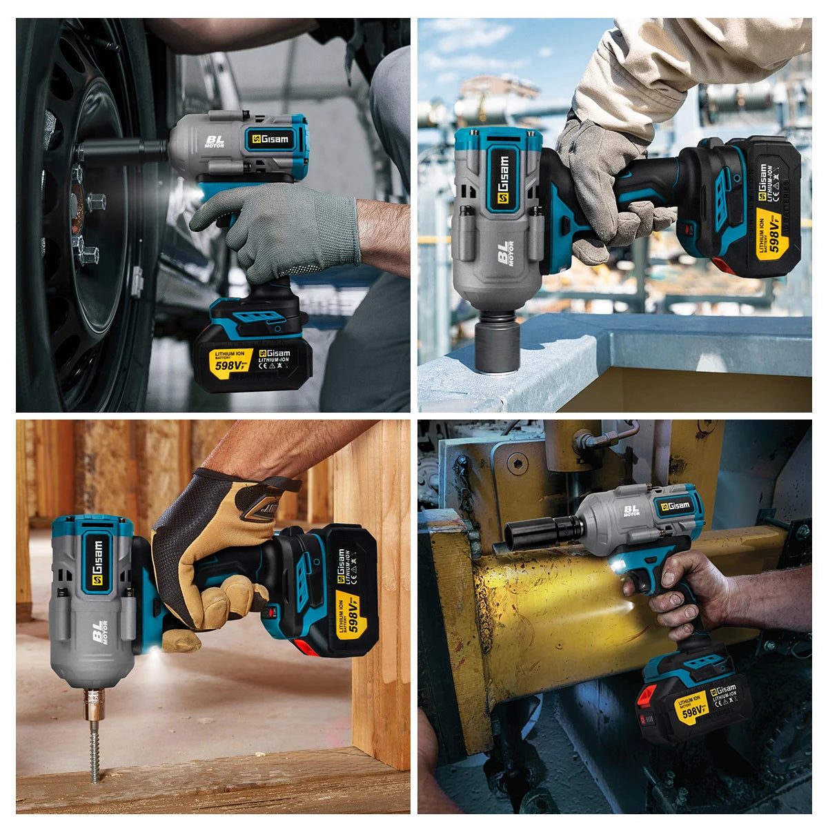 Gisam 2000N.M Brushless Electric Impact Wrench 1/2 inch Cordless Screwdriver Drill 3Gear Electric Wrench Power Tool For Makita 18V Battery Pin