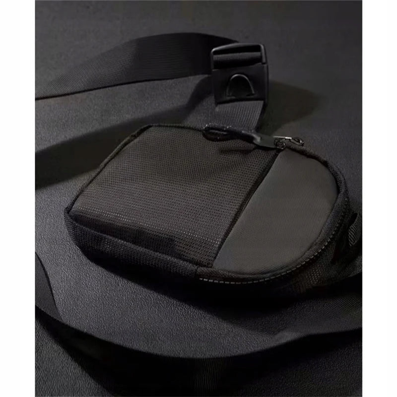 Minimalist Men Mini Sling Bag Tactical Techwear Crossbody Chest Pack Waterproof Matte Black Sport Shoulder Purse with Quick Release Buckle