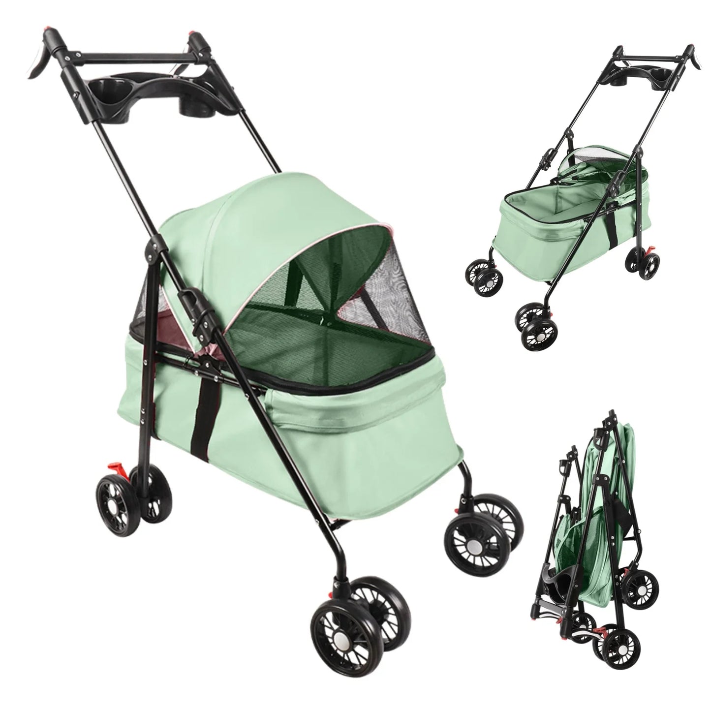 2-in-1 Folding Dog and Cat Stroller/Puppy Cart with Removable Bassinet, Pet Travel Stroller for Dogs Up to 10 kg, Steel, 50 x 70 x 95 cm