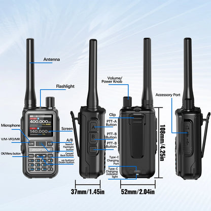 BAOFENG UV-5R Mini Walkie Talkie Full Band Bluetooth Programming Wireless Copy Frequency 2 PTT AM FM Type-C Long Range Ham Radio