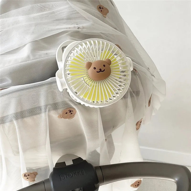 Korean Baby Cart Stroller Fans Portable Outdoor Fan Clip Cute Bear Bunny Rechargeable Handheld Electric Fan for Home 3 Speeds