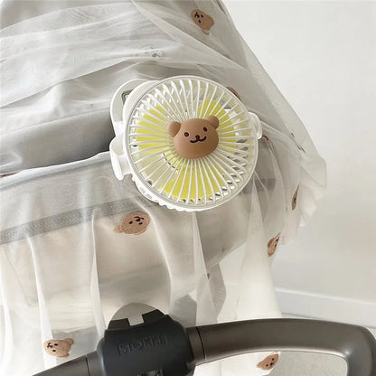 Korean Baby Cart Stroller Fans Portable Outdoor Fan Clip Cute Bear Bunny Rechargeable Handheld Electric Fan for Home 3 Speeds