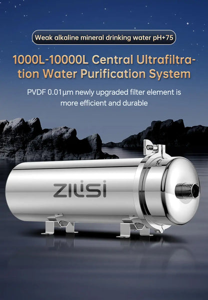 ZILISI High Flow Water Filter System, Whole House Stainless Steel, Mineral Water Filter, Reusable PVDF Direct Drink, 5000L
