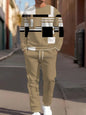 Autumn Casual Men's Long-Sleeve Set Trendy Gradient Print Outdoor Crew Neck Long-Sleeve Top & Casual Pants Two-Piece Set