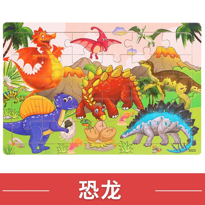 NEW Wooden 30pcs Puzzles Animal Dinosaur Cartoon Plane Puzzle Intellectual Building Block Toys for Gift
