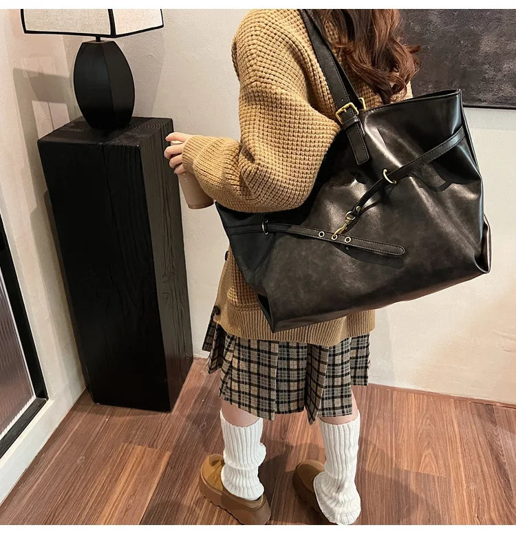 Tote Bag Designer Retro PU Leather Shoulder Handbag for Women Winter Trend Y2K Fashion Handbags Females Travel Luxury Tote Bags