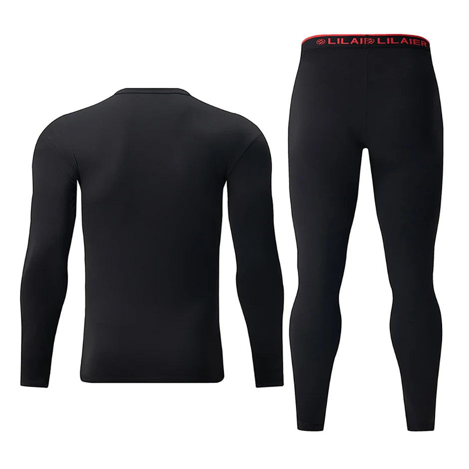 2-piece Men's Autumn And Winter Solid Color Round Neck Fashionable Printed Sports Thermal Underwear Set Simple And Comfortable