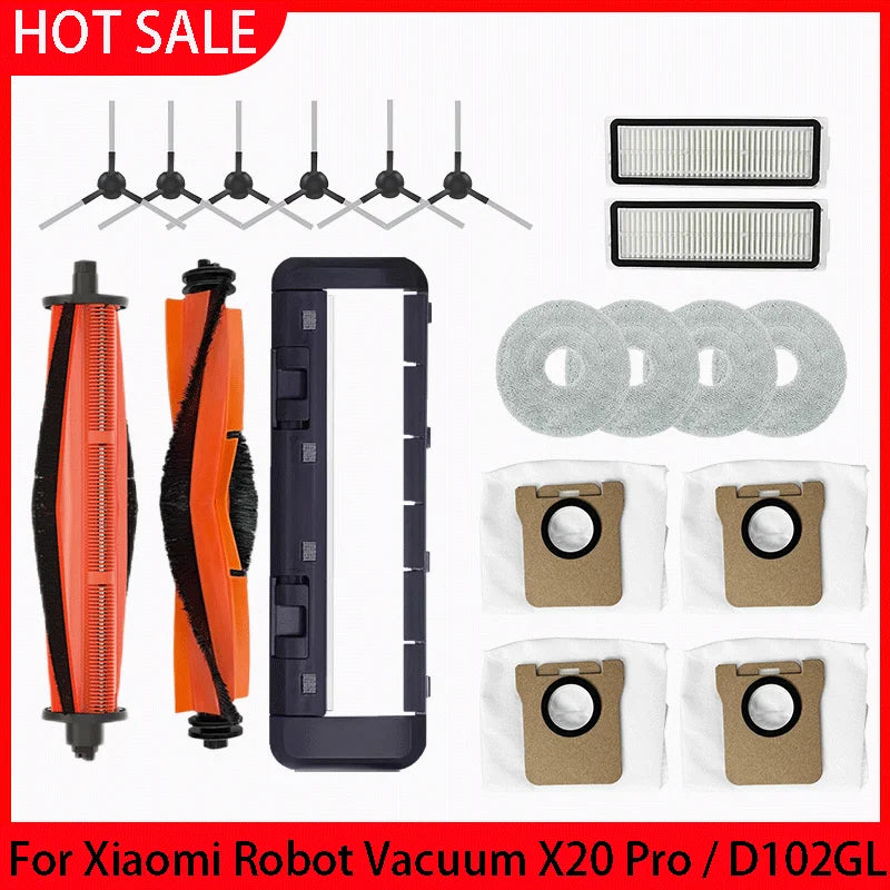 Compatible For Xiaomi Robot Vacuum X20 Pro / D102GL Accessories Main Brush Side Brush Hepa Filter Mop Cloth Dust Bag Replacement