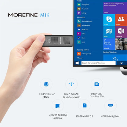 MOREFINE M1K Intel N5000 Pocket PC Win 11 LPDDR4 8GB 128GB/256GB SSD WIFI5 BT4.2 Intel UHD Graphics 4K HD Display Mini PC Stick