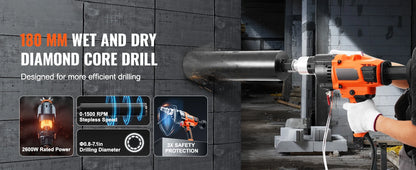 SucceBuy 2000W/2600W Handheld Core Drill Machine Drilling Diameter Wet&Dry Diamond Core Drill Rig Rugged Concrete Core Drill