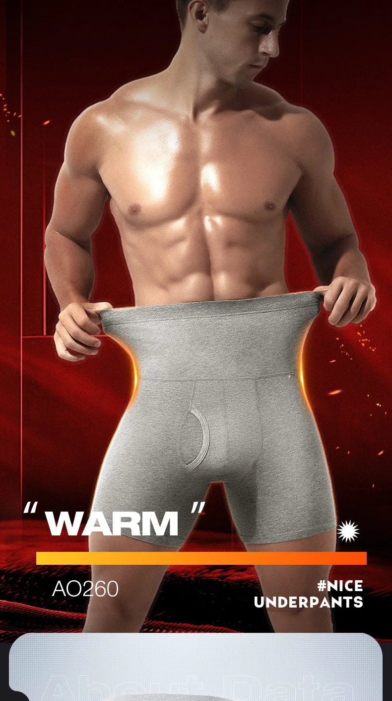 Men's underwear Men's cotton high waist belly large size lengthening anti-wear leg plus fat warm sports boxer shorts