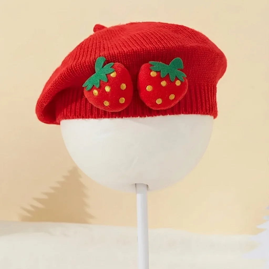 New Spring Baby Beret 0-12M Sweet Strawberry Infant Girls Knit Hat Cute Warm Toddler Stylish Hat