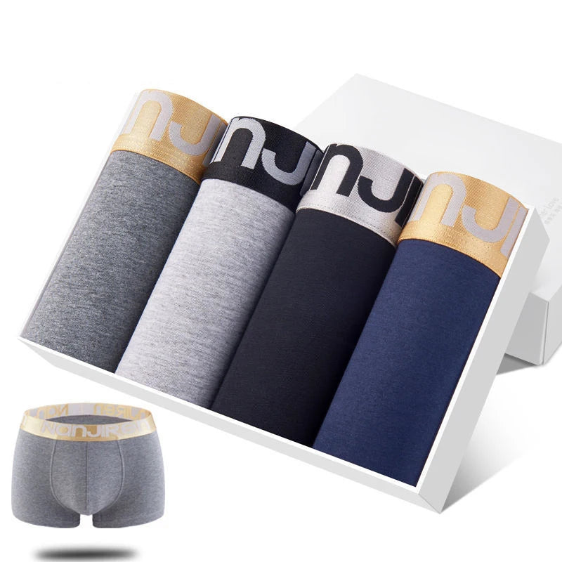 4pcs Men's Panties Sexy Shorts Cotton Underwear Male Breathable Boxers Solid Boxershorts Brand Underpants