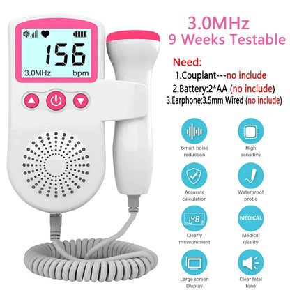3.0MHz Fetal Doppler Infant Antenatal Heart Rate Monitor Home Sonar Doppler Stethoscope Maternal Home Fetal Monitor