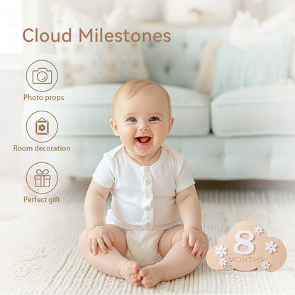 Wooden Baby Month Photography Prop Cloud Shape Record Card Newborn Birthday Gift Milestone Card Souvenir Baby Photo Accessories