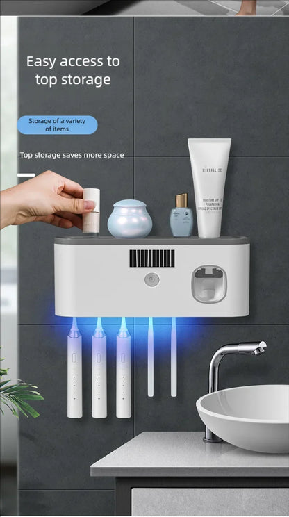 Household 3 in 1 UV Light Electric Toothbrush Sanitizer Wall Mounted Toothbrush Holder With Toothpaste Dispenser Combination