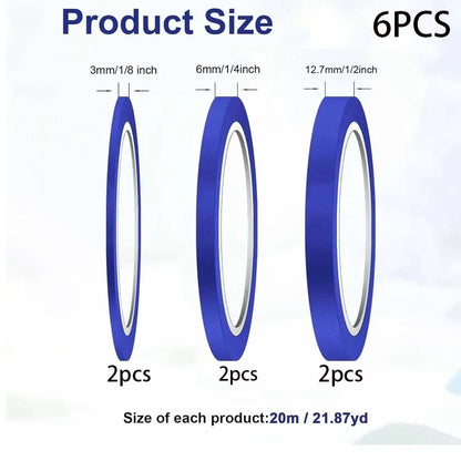 3 Rolls of Blue Tape, 3/6/12 mm Wide Masking Tape, Fine Line Painter's Tape for Car, School, Office, DIY Projects ,for Nails