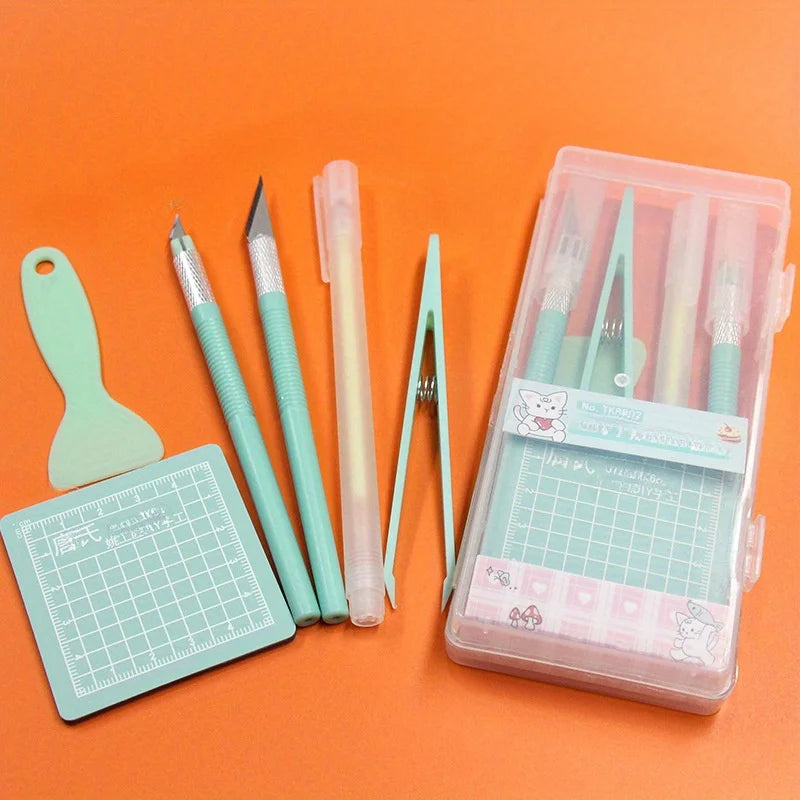 DIY Scrapbooking Tool Kit, DIY Hand Tools Set with Pen, Carving Knife, Tweezers, and Cutting Pad, School Office Crafts Suppliers
